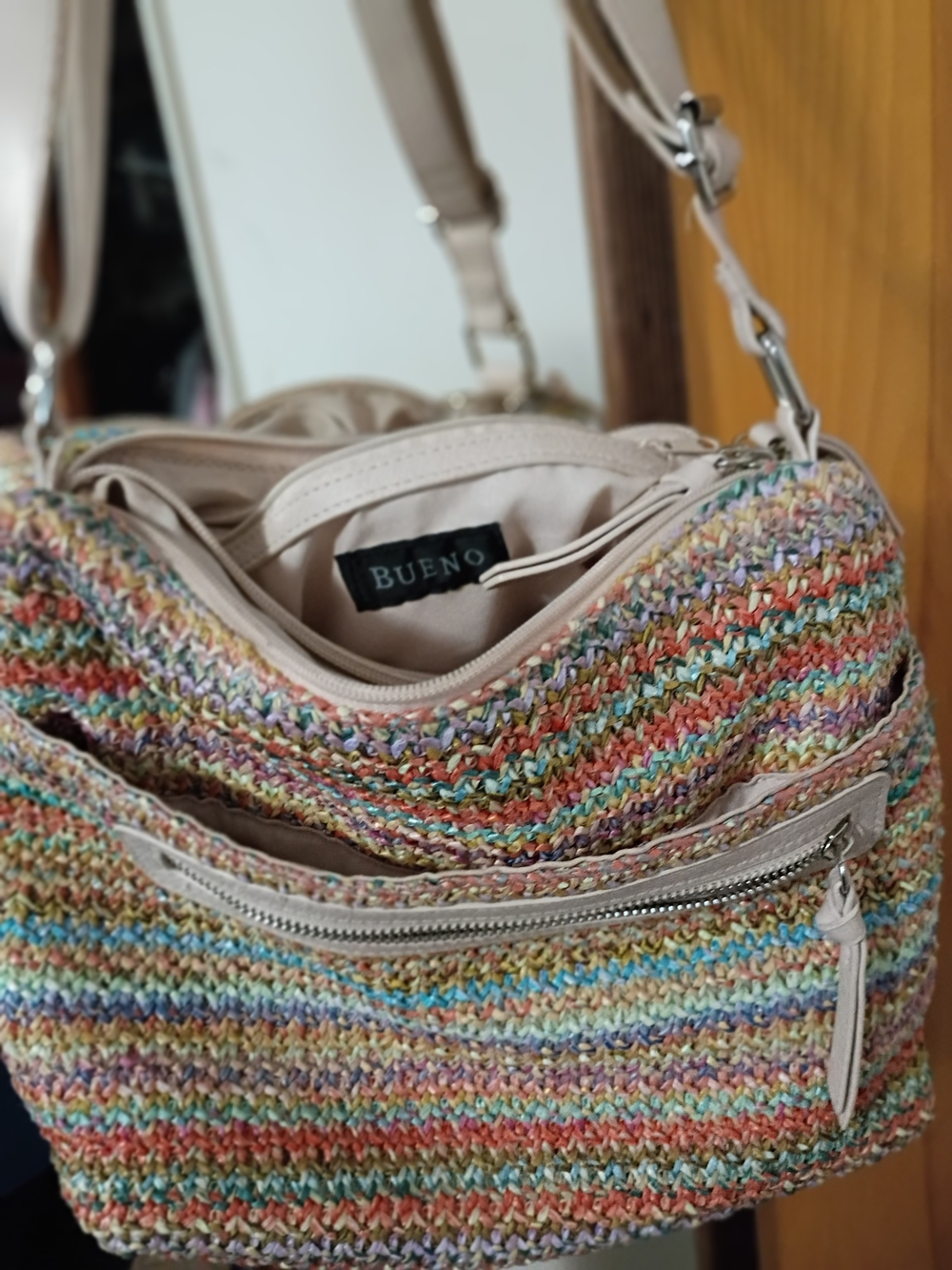 Bueno Multicolor Woven Shoulder Bag - Neutral Trim